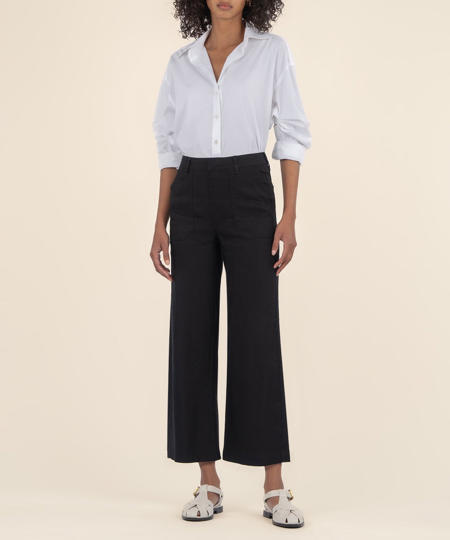 Topaz Linen Wide Leg, Petite in Black