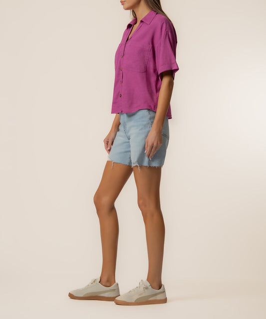 Brianna Linen Boxy Shirt in Magenta