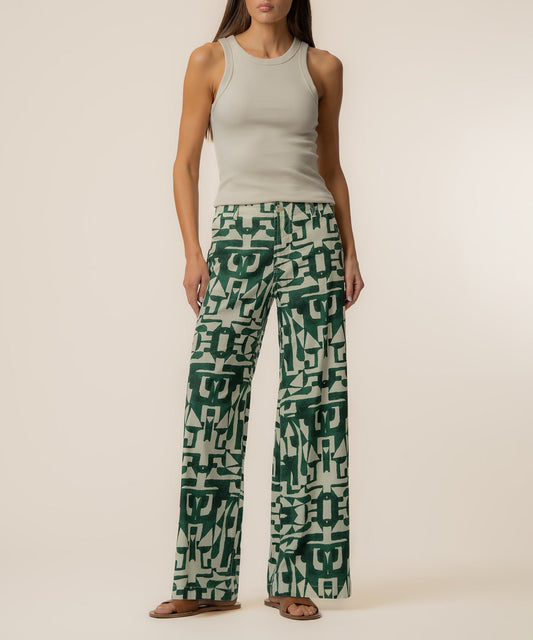 Meg Linen Wide Leg Pant in Forest Olive