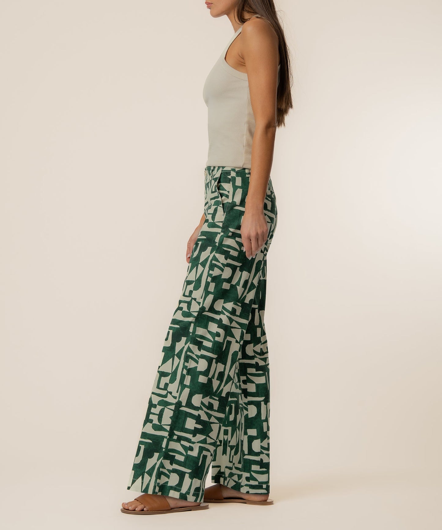 Meg Linen Wide Leg Pant in Forest Olive