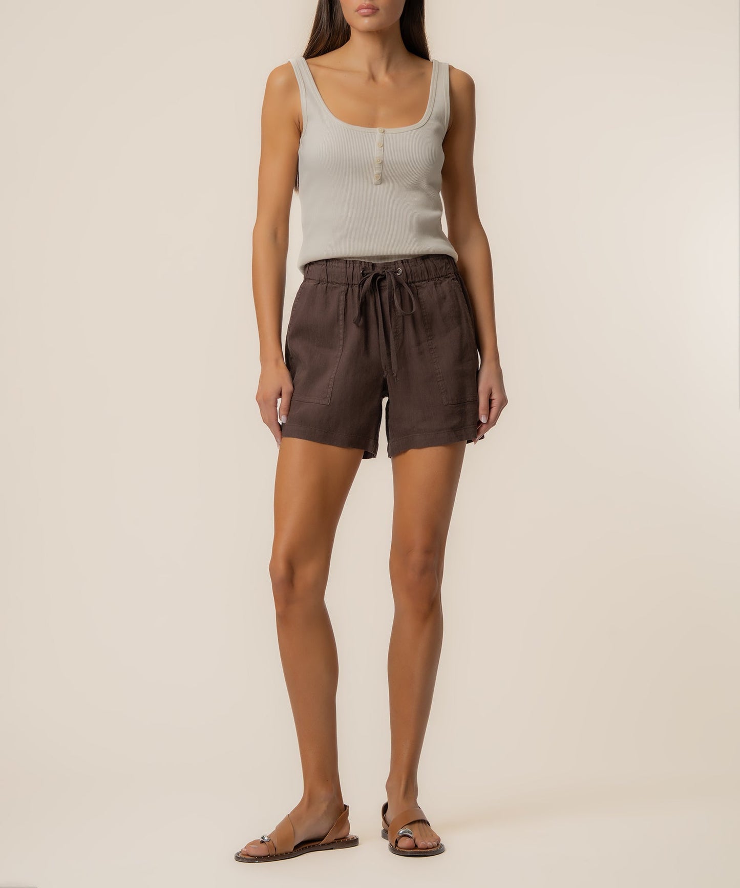Katana Linen Drawstring Short in Chocolate