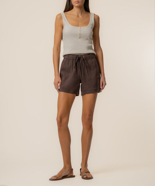 Katana Linen Drawstring Short in Chocolate