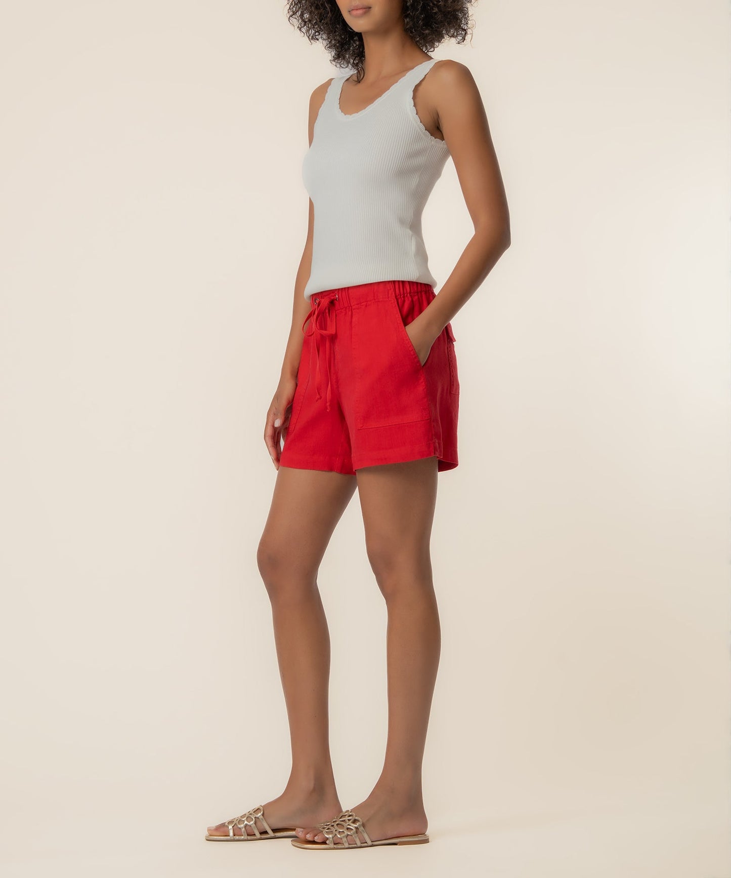 Katana Linen Drawstring Short in Tomato