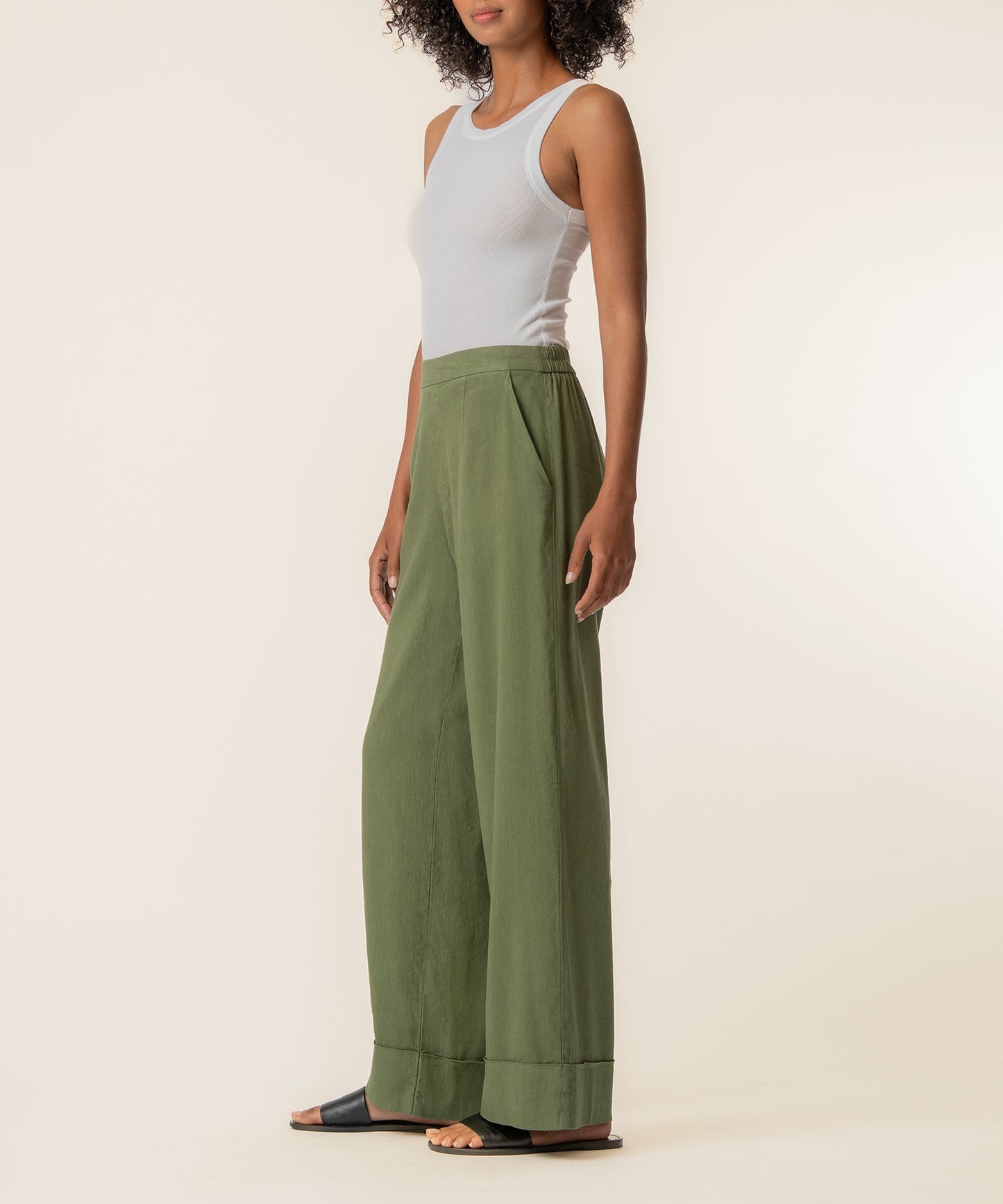 Meg Linen High Rise Wide Leg in Dill