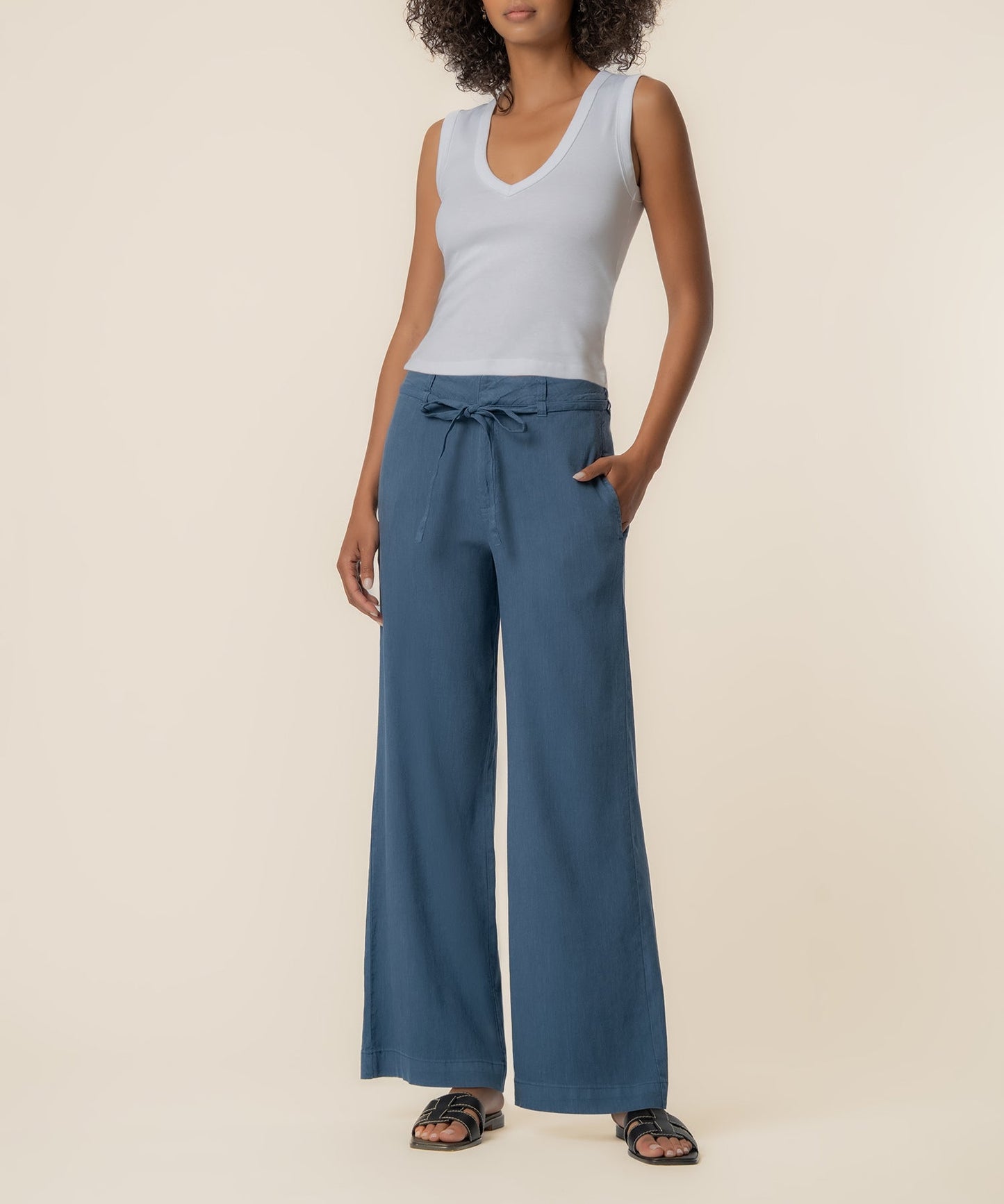 Meg Linen Wide Leg Pant in Coastal Blue