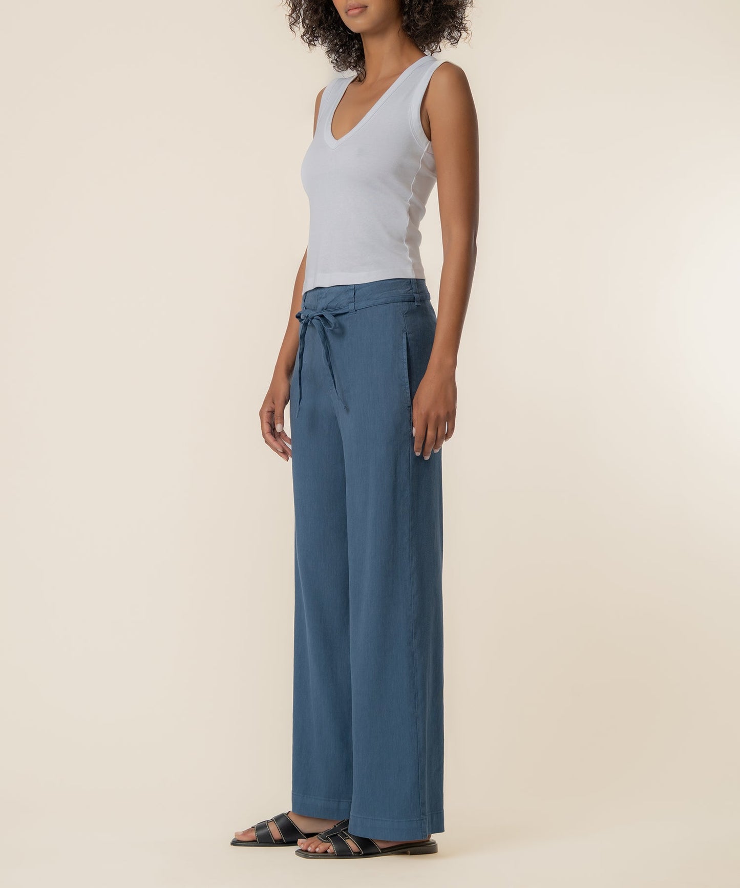 Meg Linen Wide Leg Pant in Coastal Blue