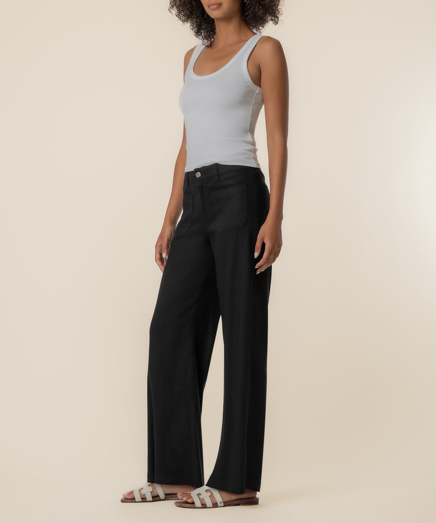 Meg Linen High Rise Wide Leg in Black