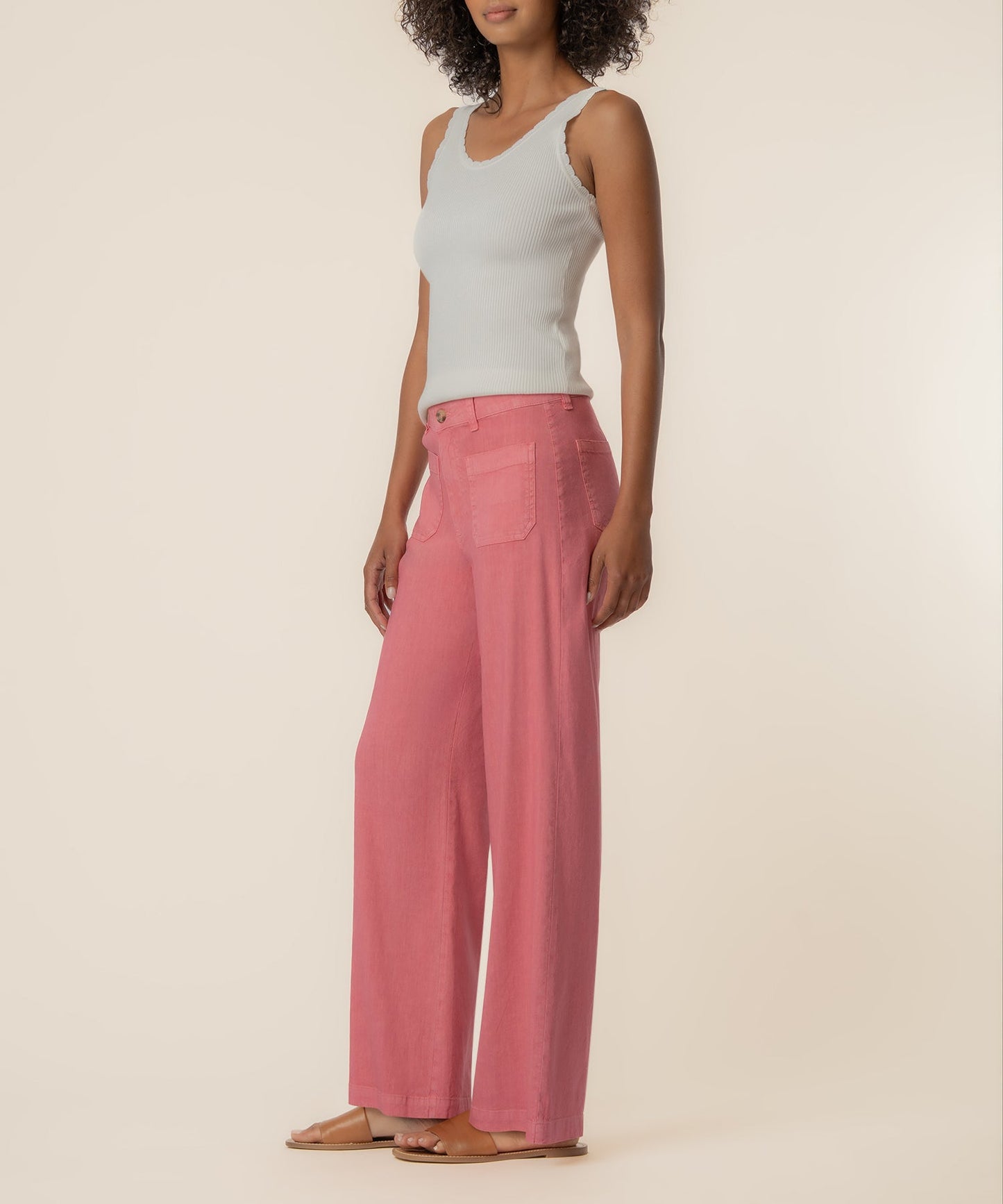 Meg Linen High Rise Wide Leg in Flamingo