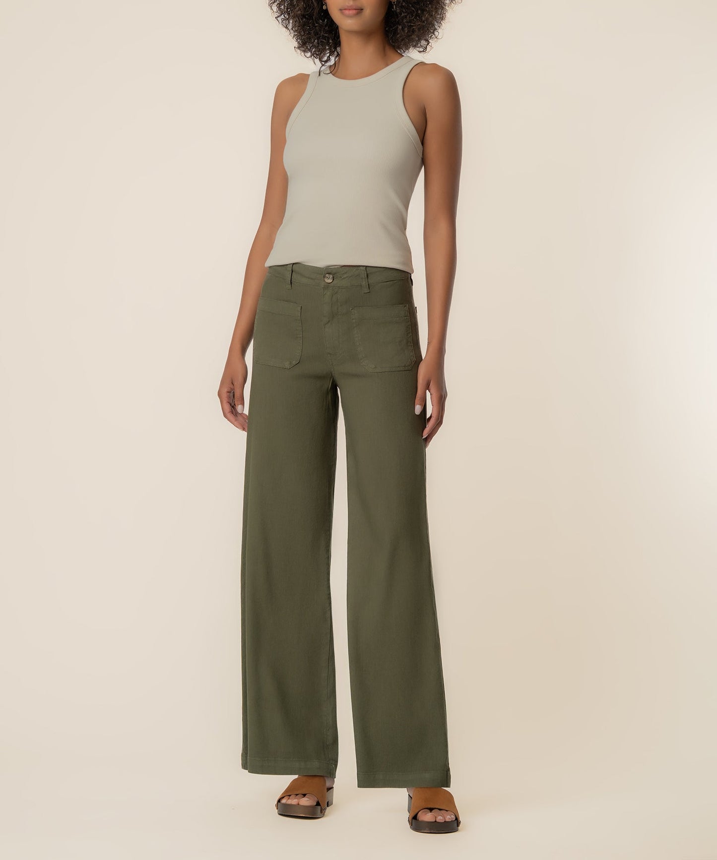 Meg Linen High Rise Wide Leg in Forest