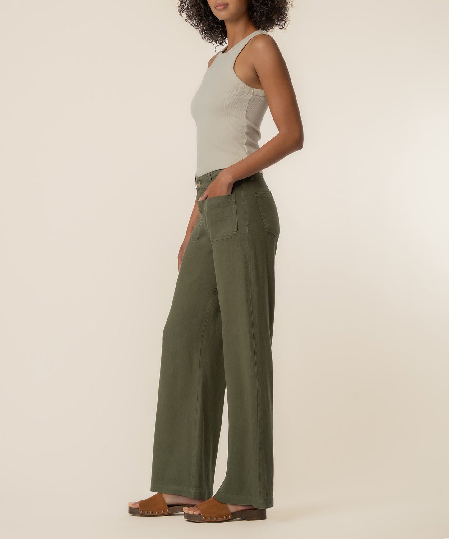Meg Linen High Rise Wide Leg in Forest