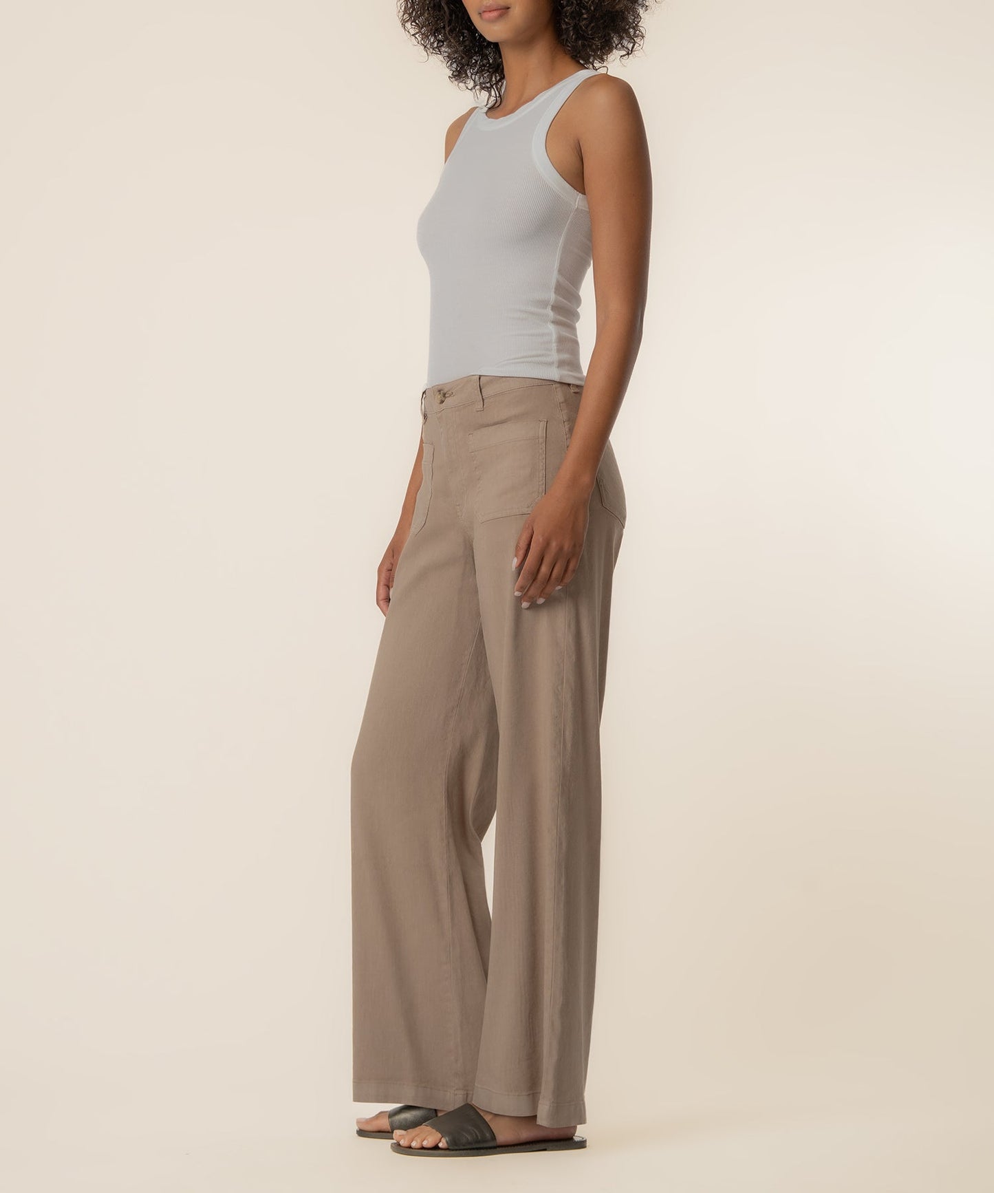Meg Linen High Rise Wide Leg in Khaki
