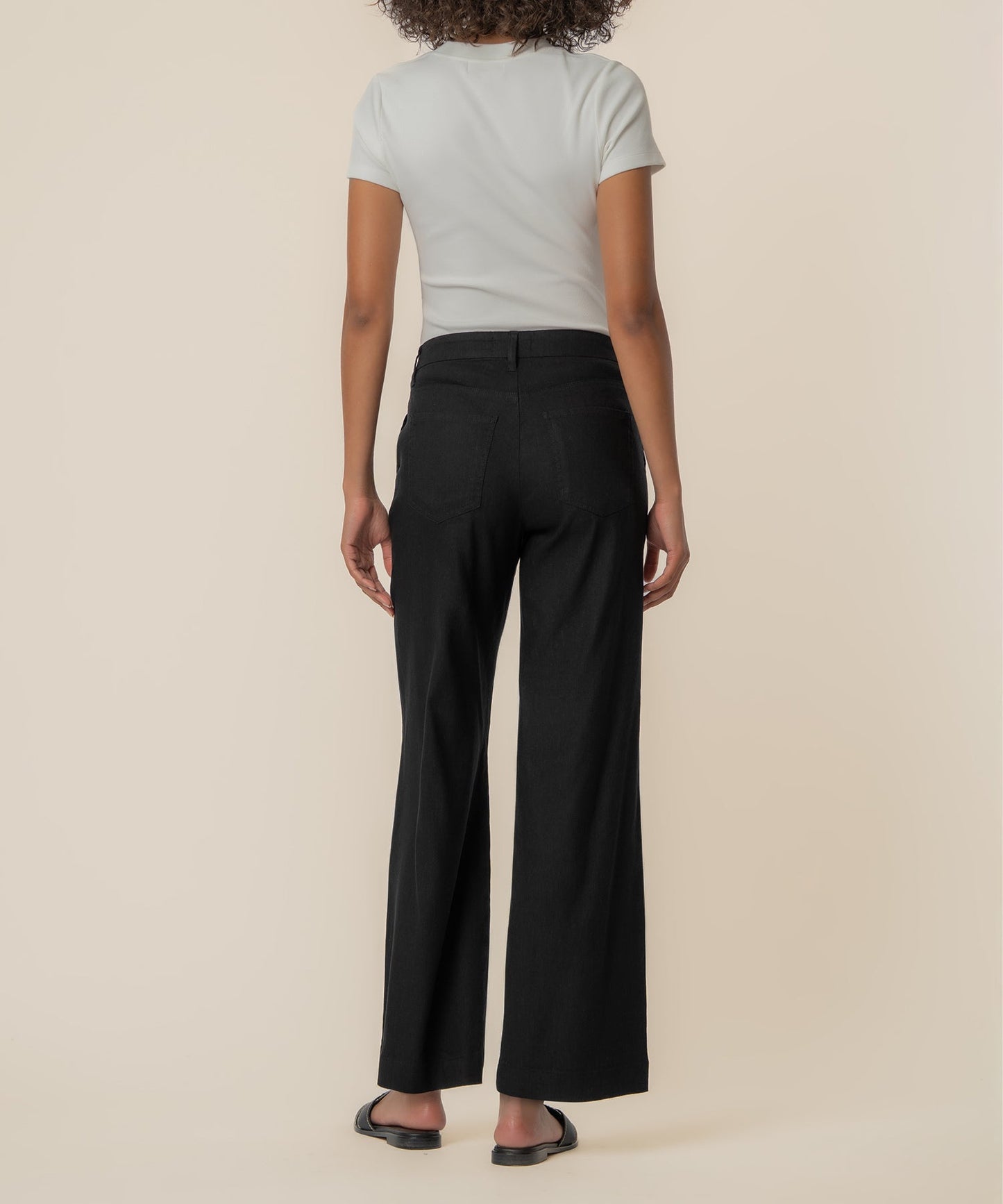 Meg Linen High Rise Wide Straight Leg in Black