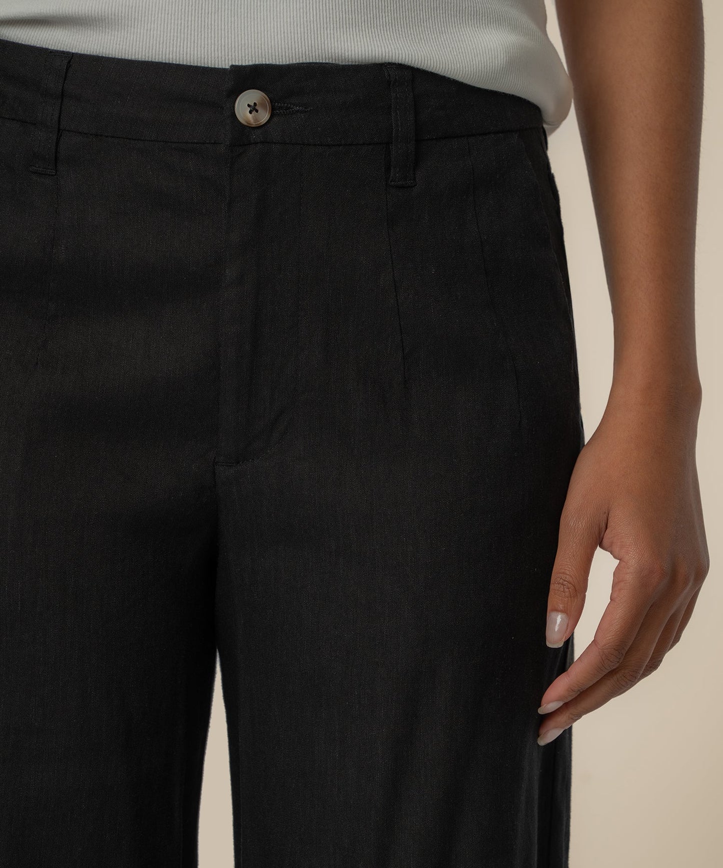 Meg Linen High Rise Wide Straight Leg in Black