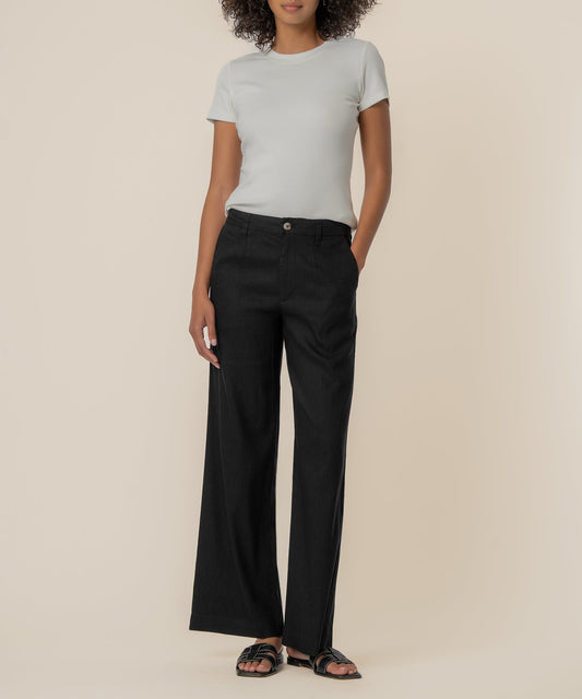 Meg Linen High Rise Wide Straight Leg in Black