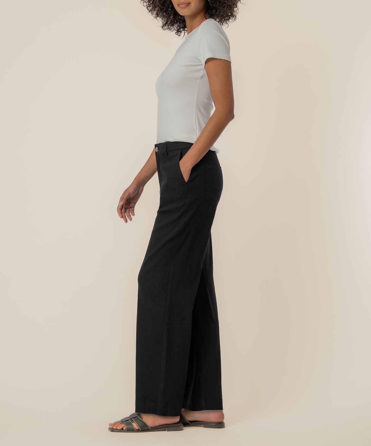 Meg Linen High Rise Wide Straight Leg in Black