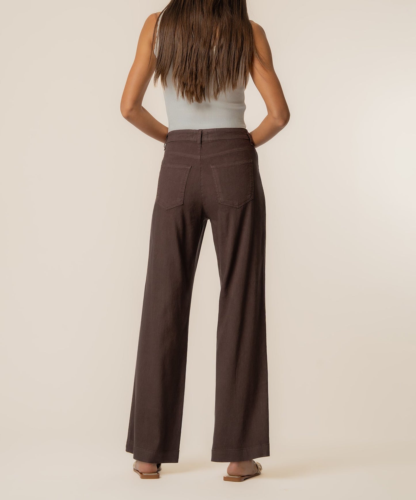 Meg Linen High Rise Wide Straight Leg in Chocolate
