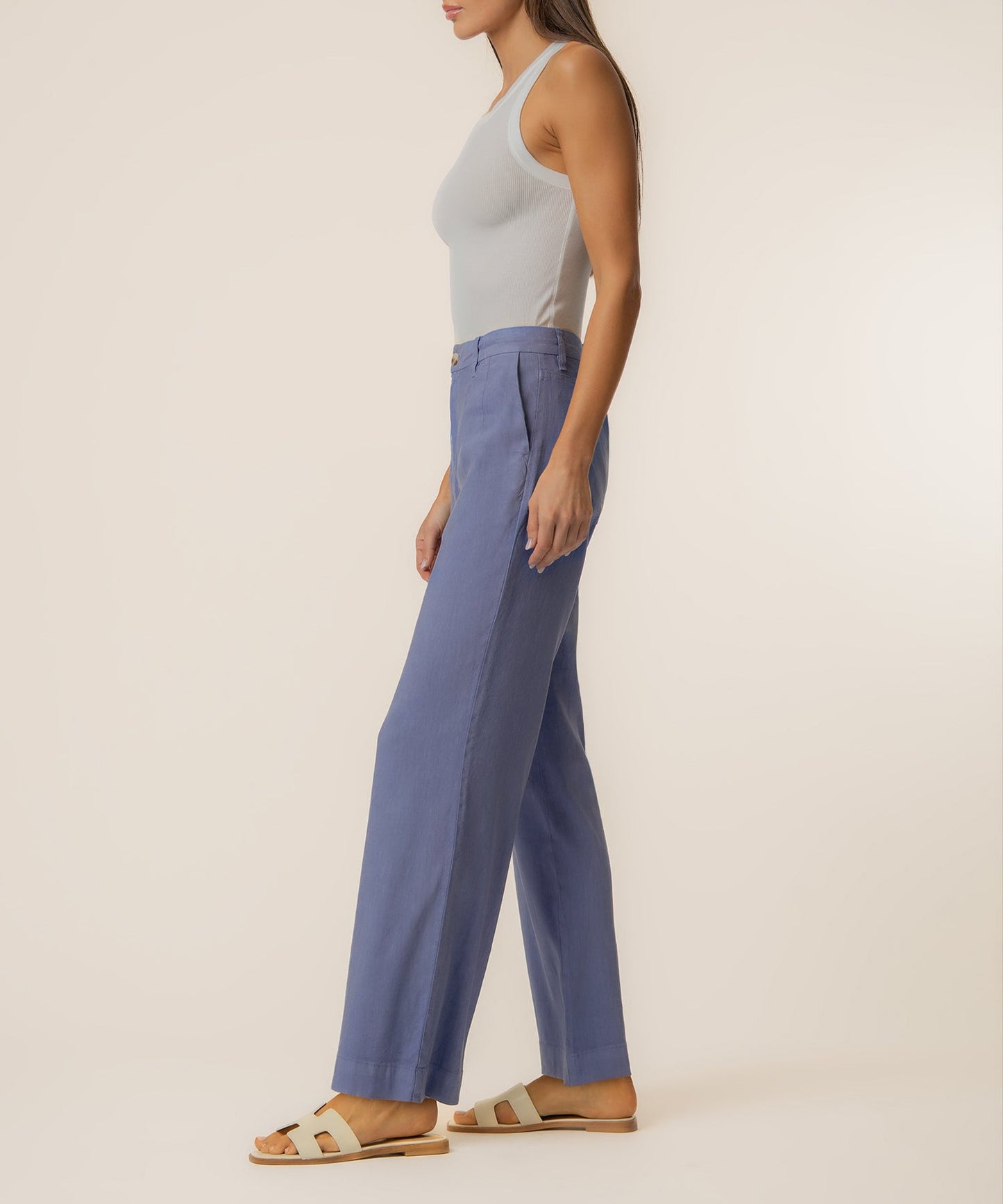 Meg Linen High Rise Wide Straight Leg in Cornflower