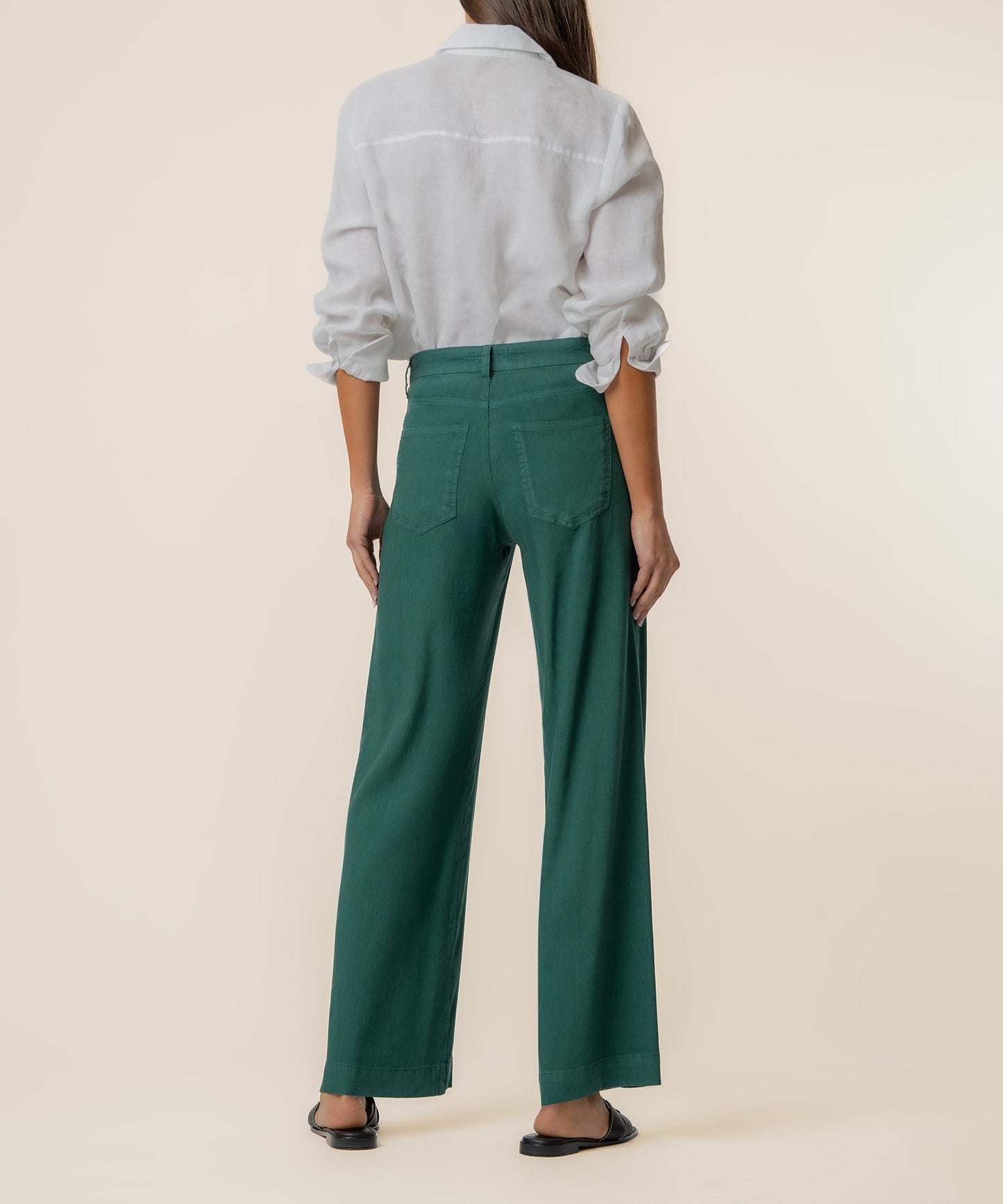 Meg Linen High Rise Wide Straight Leg in Jungle