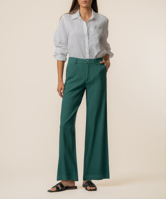Meg Linen High Rise Wide Straight Leg in Jungle