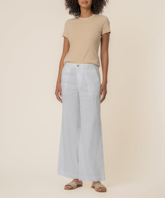 Meg Linen High Rise Wide Straight Leg in White