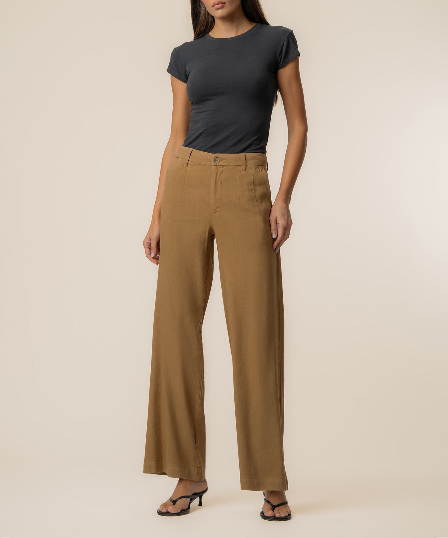 Meg Linen High Rise Wide Straight Leg in Wood