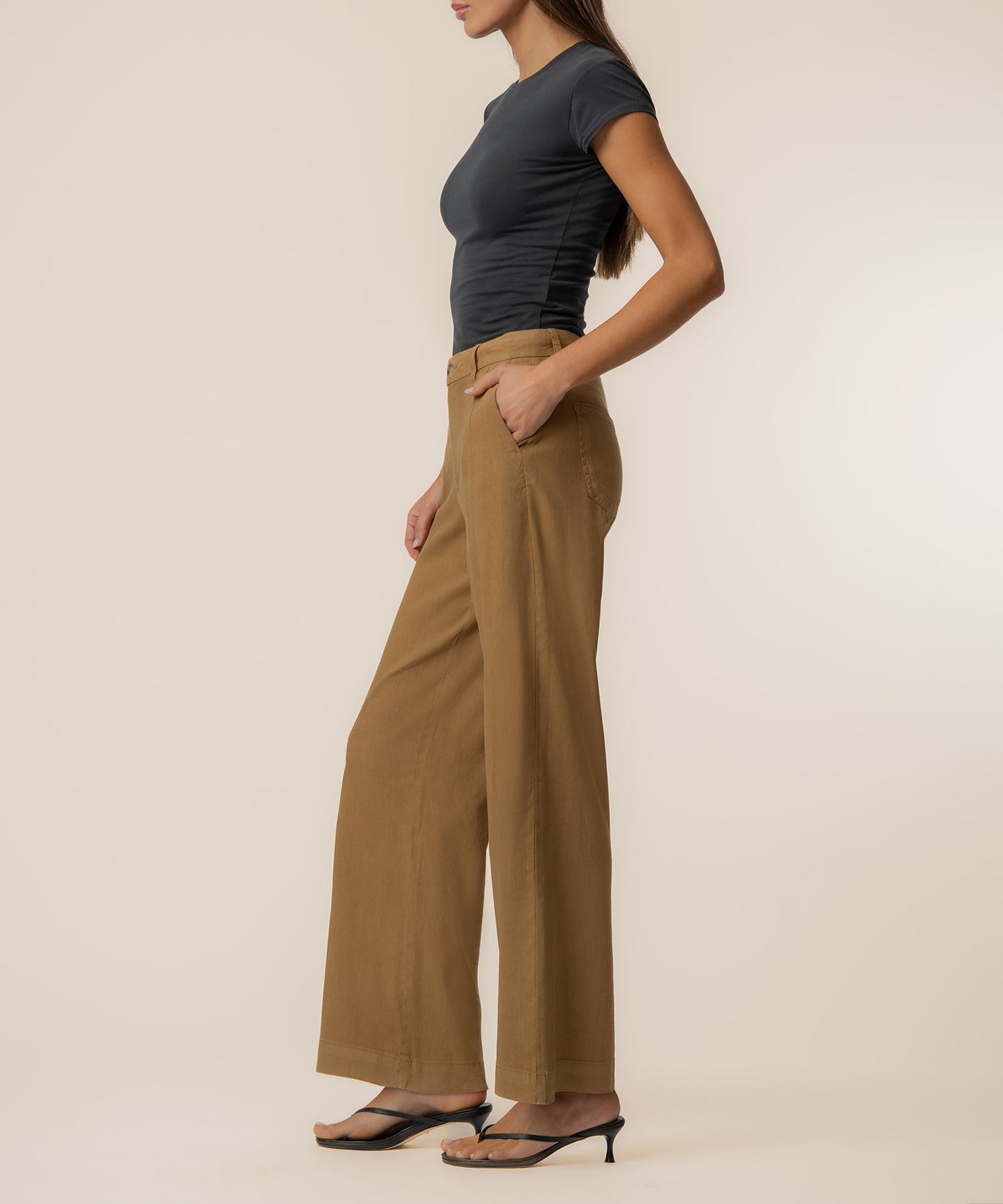 Meg Linen High Rise Wide Straight Leg in Wood