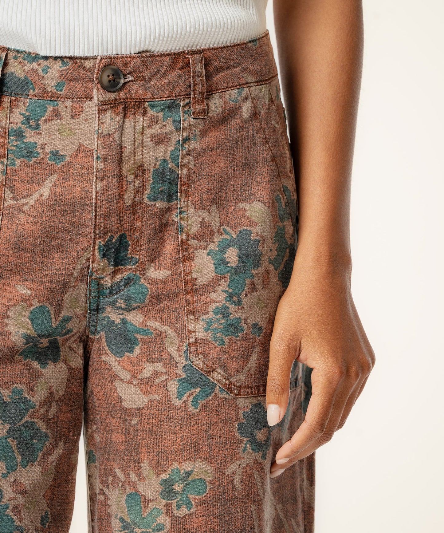 Colette Linen High Waist Straight Leg, Exclusive in Brown/Teal