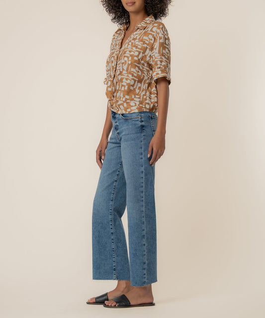 Rebel Linen Knot Front Shirt in Cambridge Wood