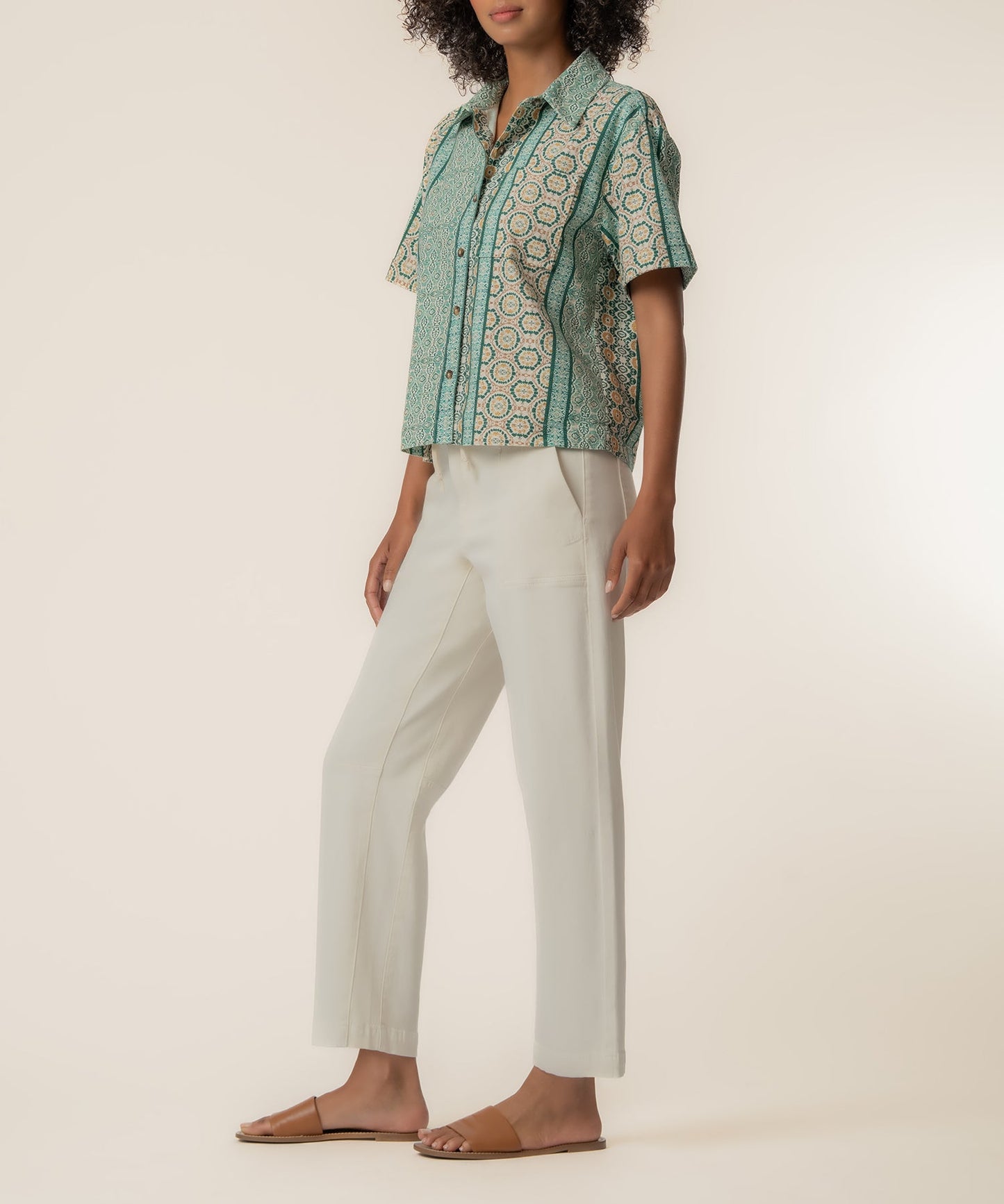 Aida Linen Top in Canterbury Jungle Sand