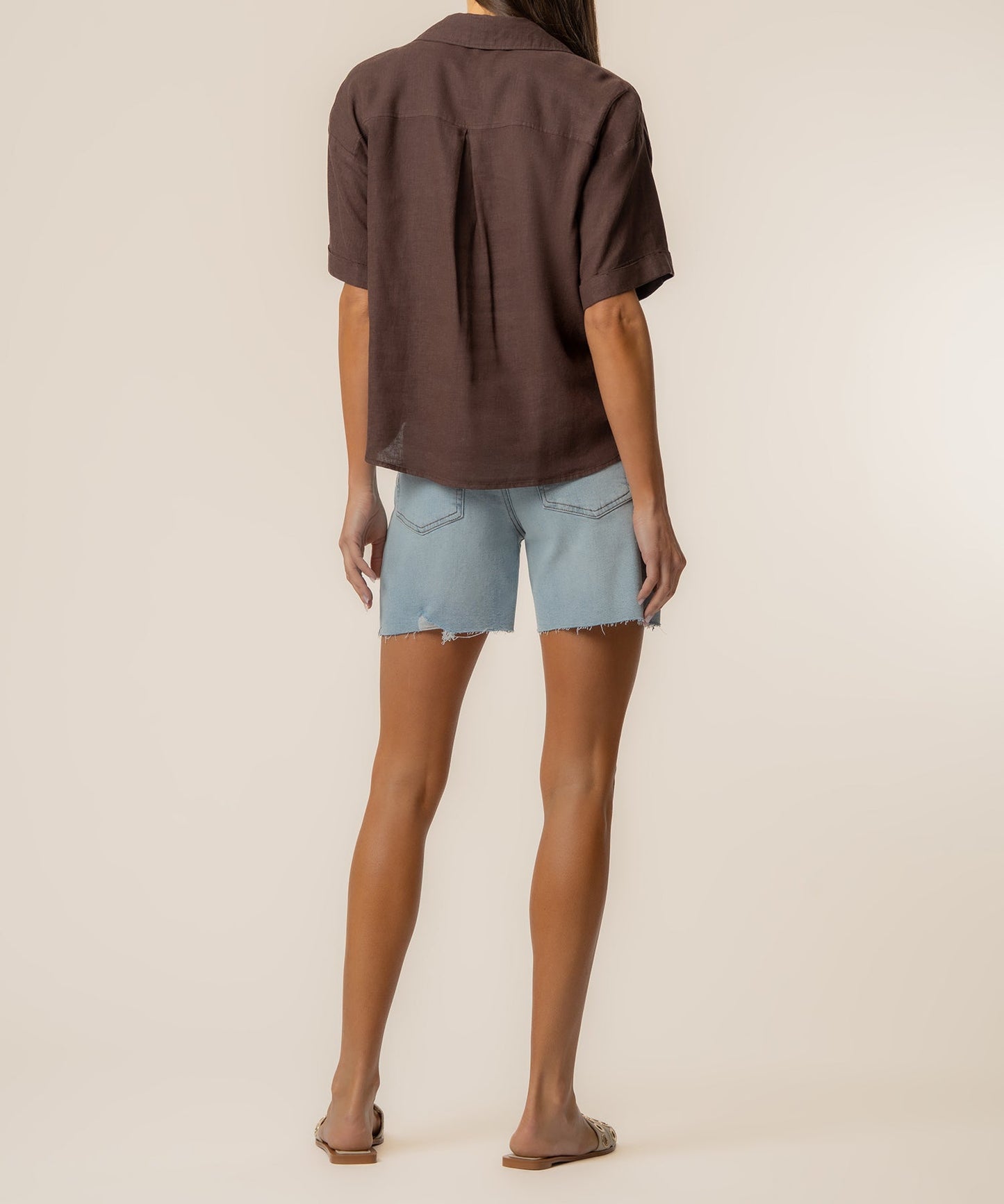 Brianna Linen Boxy Shirt in Chocolate