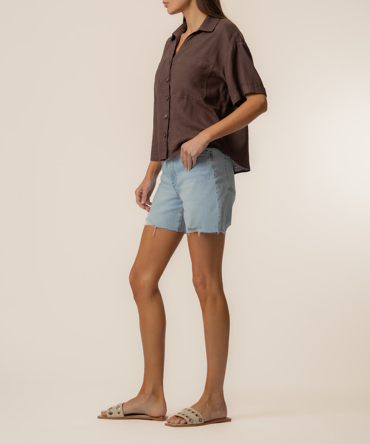 Brianna Linen Boxy Shirt in Chocolate