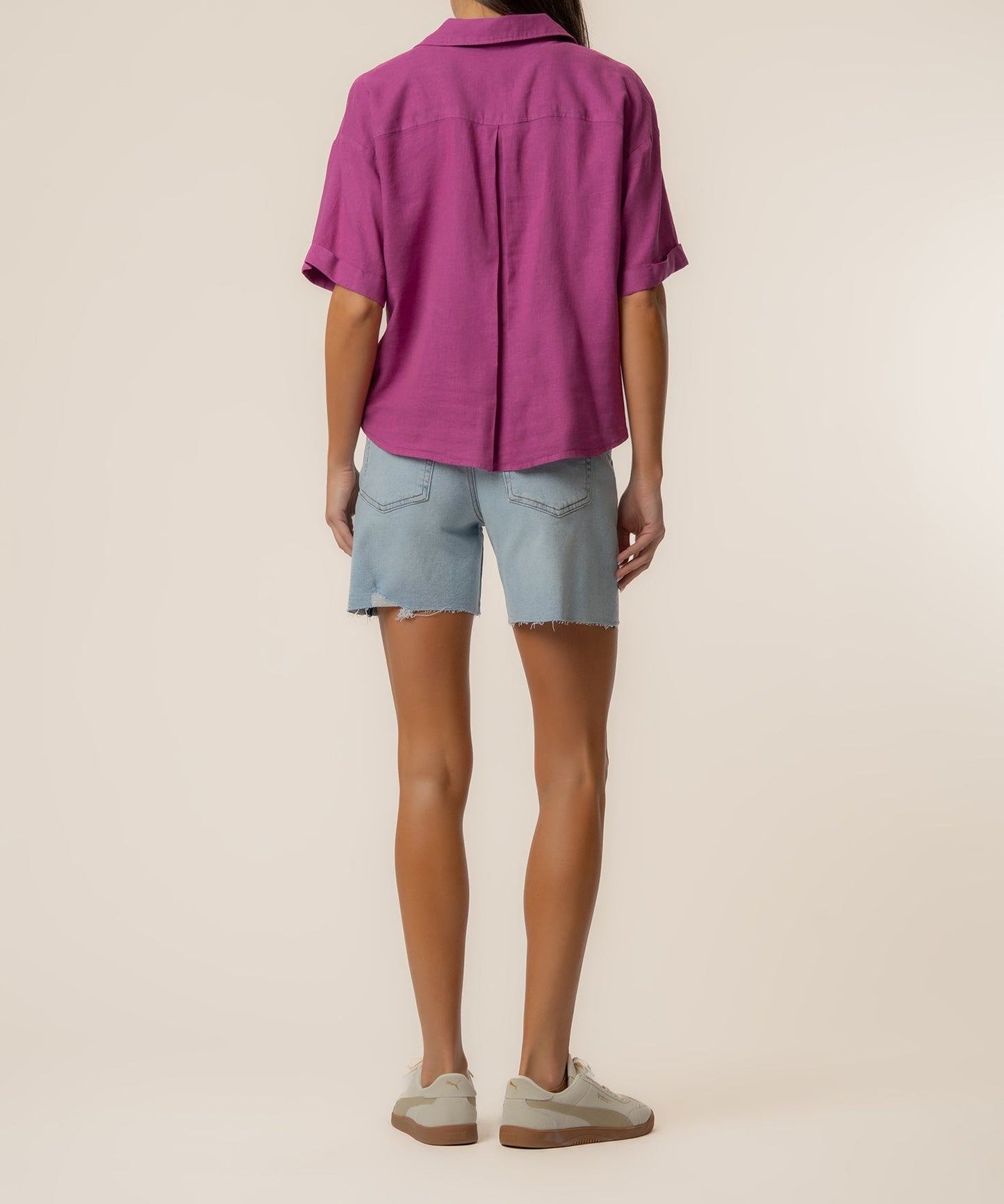 Brianna Linen Boxy Shirt in Magenta