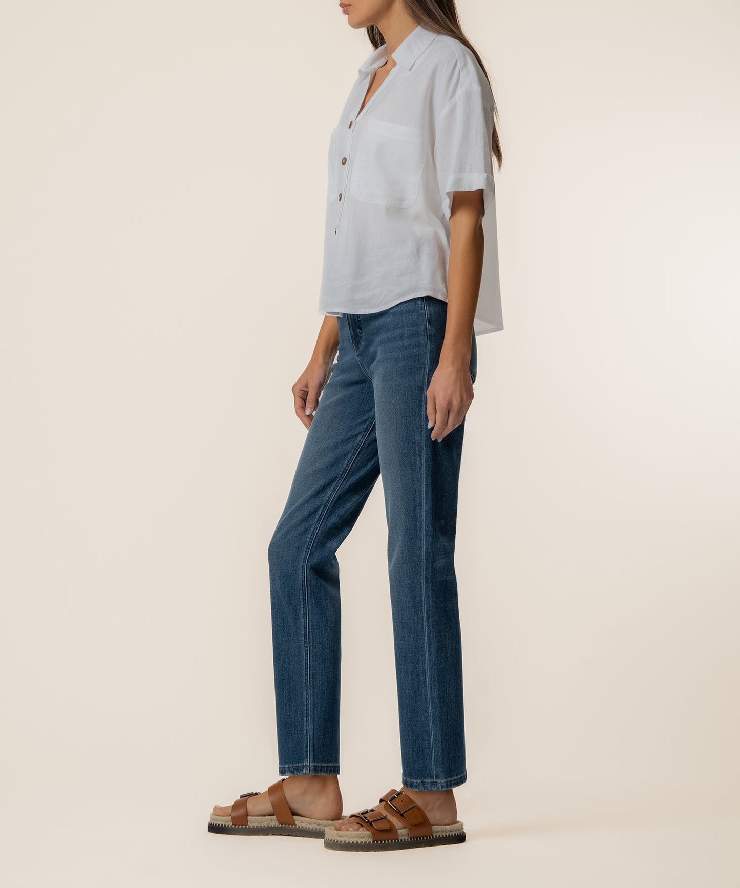 Brianna Linen Boxy Shirt in White